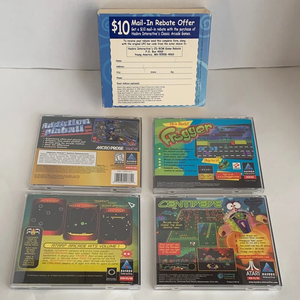 Hasbro Interactive’s Arcade Games Atari Centipede Frogger Pinball Windows 95 98